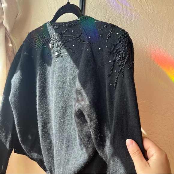 Black lambs wool custom beaded cozy cardigan - Picture 4 of 4